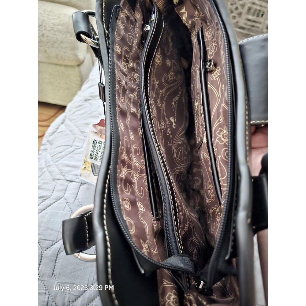 New Women's Vegan Leather Western Tote Bag Tooled Shoulder & Top Handle Handbag - Picture 5 of 10